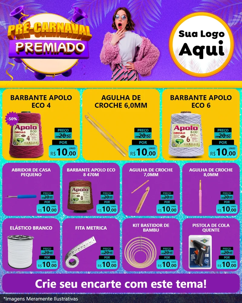 Modelo de Rede Social para Feed Instagram com o tema Pré-Carnaval Premiado para Armarinho e Aviamentos