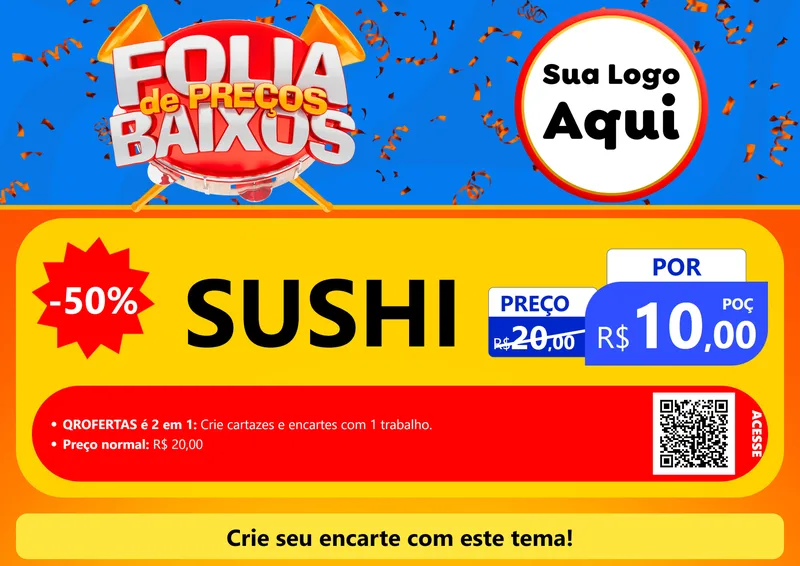 Modelo de Cartaz para Cartaz A4 Horizontal com o tema Folia de Preços Baixos para Comida japonesa