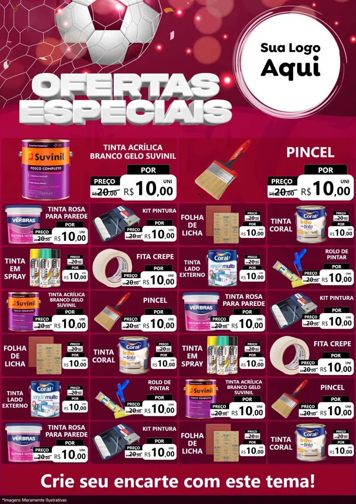 Modelo de Encarte para Encarte A4 Vertical com o tema Ofertas Especiais - Futebol para Tintas e Ferramentas