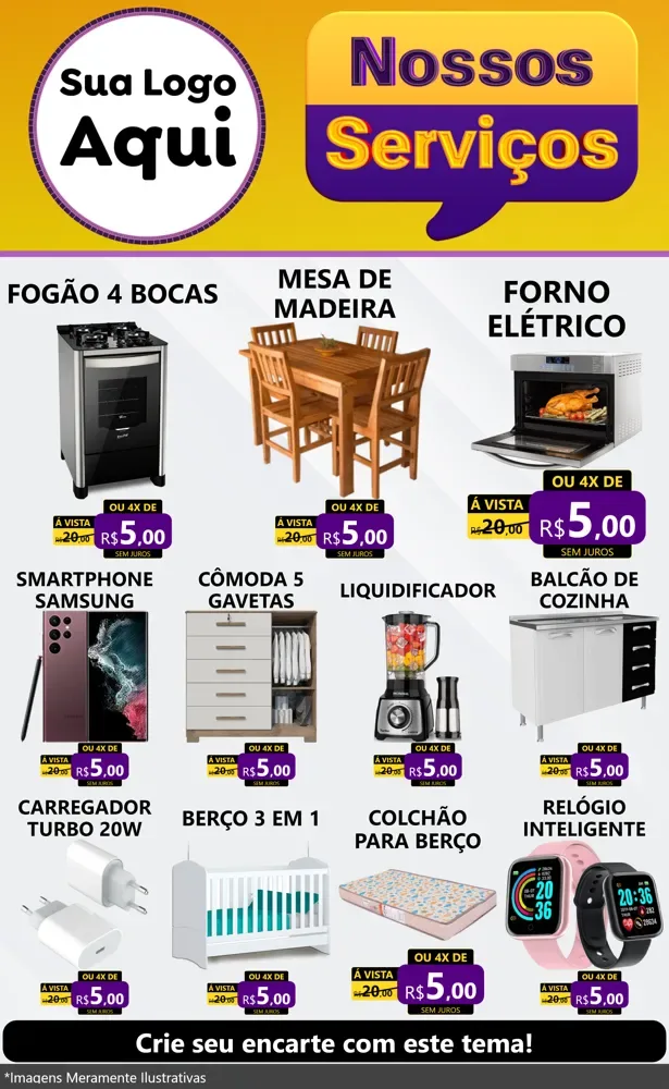 Modelo de Encarte para Encarte Grande com o tema Nossos Serviços para Móveis e Eletro