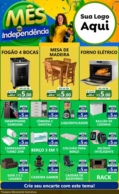 Modelo de Encarte para Encarte Grande com o tema Mês da Independência para Móveis e Eletro