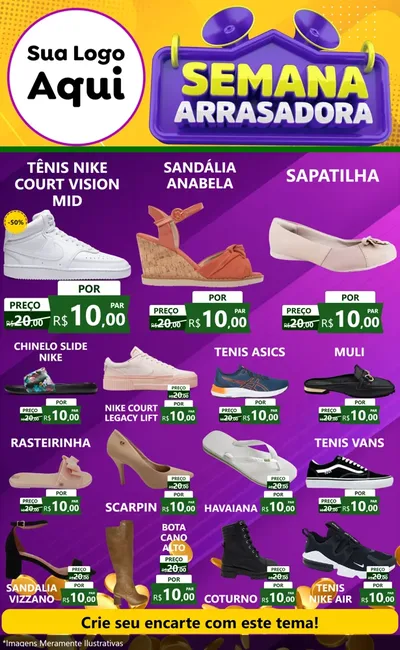 Modelo de Encarte para Encarte Grande com o tema Semana Arrasadora para Calçados