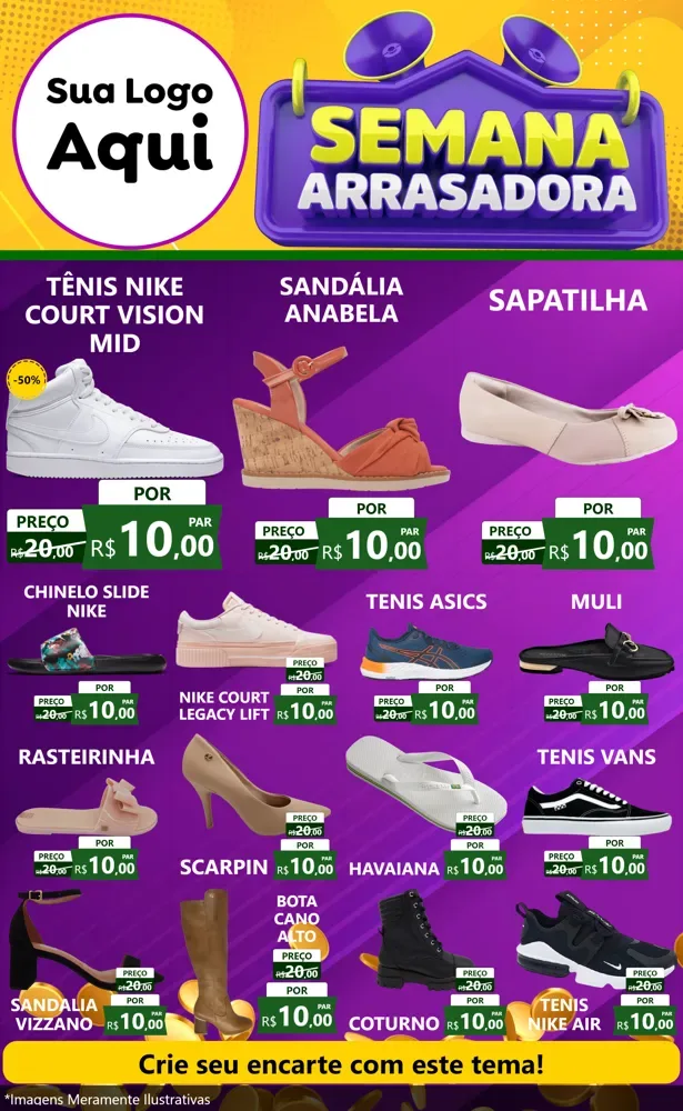 Modelo de Encarte para Encarte Grande com o tema Semana Arrasadora para Calçados