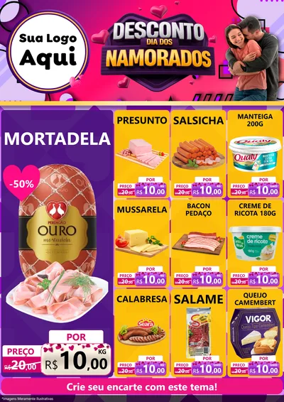 Modelo de Encarte para Encarte A4 Vertical com o tema Desconto Dia dos Namorados para Frios e Laticínios