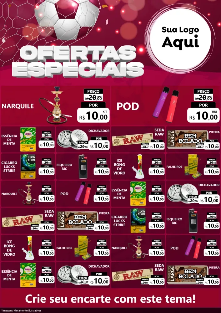 Modelo de Encarte para Encarte A4 Vertical com o tema Ofertas Especiais - Futebol para Tabacaria
