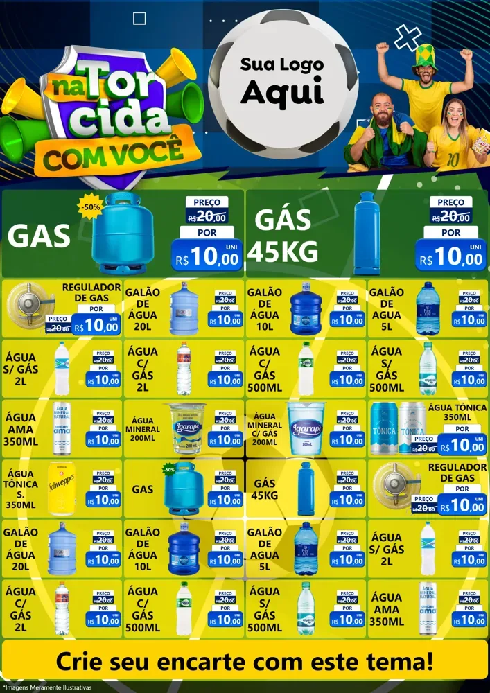 Modelo de Encarte para Encarte A4 Vertical com o tema Na Torcida Com Você - Copa para Água e gás