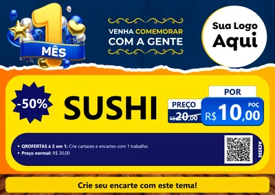 Modelo de Cartaz para Cartaz A4 Horizontal com o tema Um Mês de Aniversário para Comida japonesa
