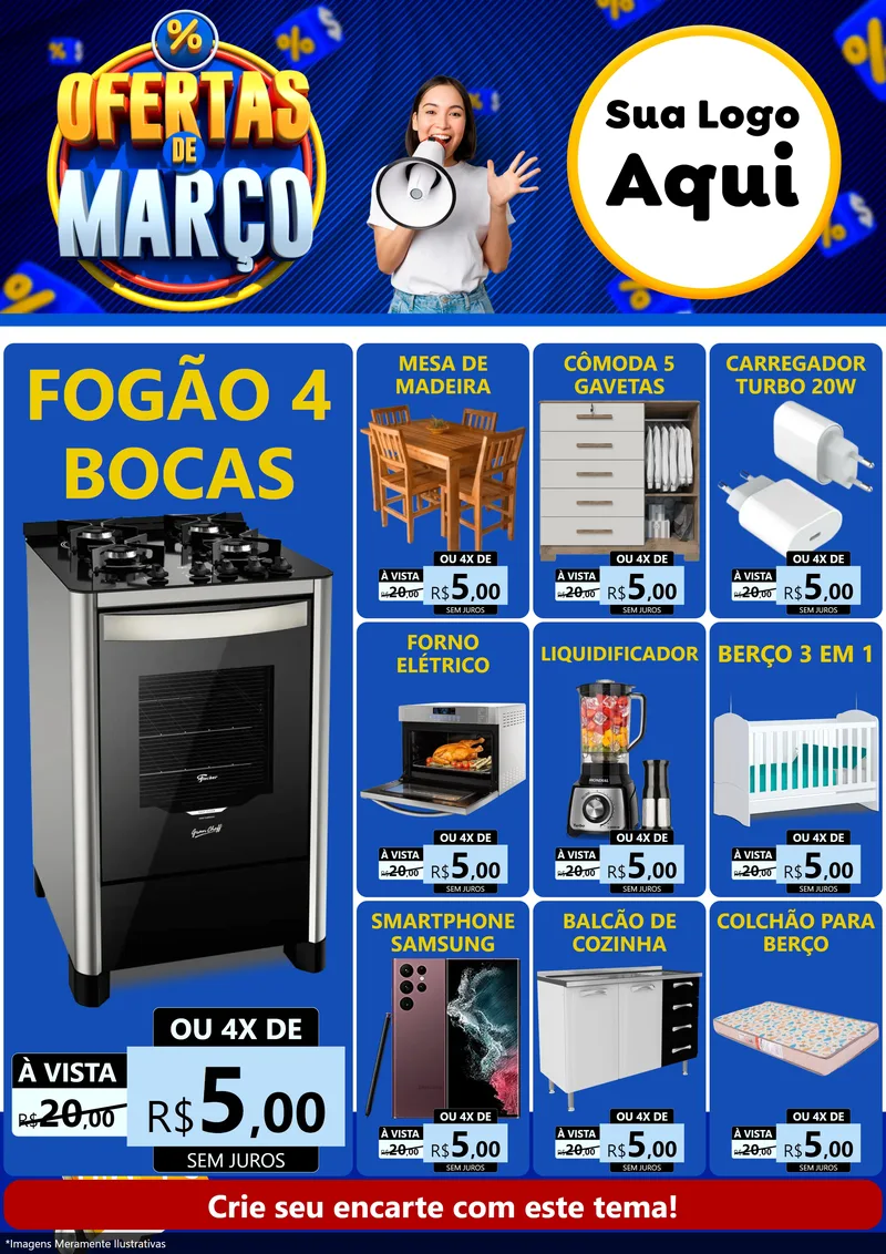 Modelo de Encarte para Encarte A4 Vertical com o tema Ofertas de Março para Móveis e Eletro