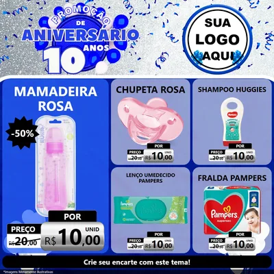 Modelo de Rede Social para Feed Facebook com o tema Promoção de Aniversário - 10 Anos para Bebês
