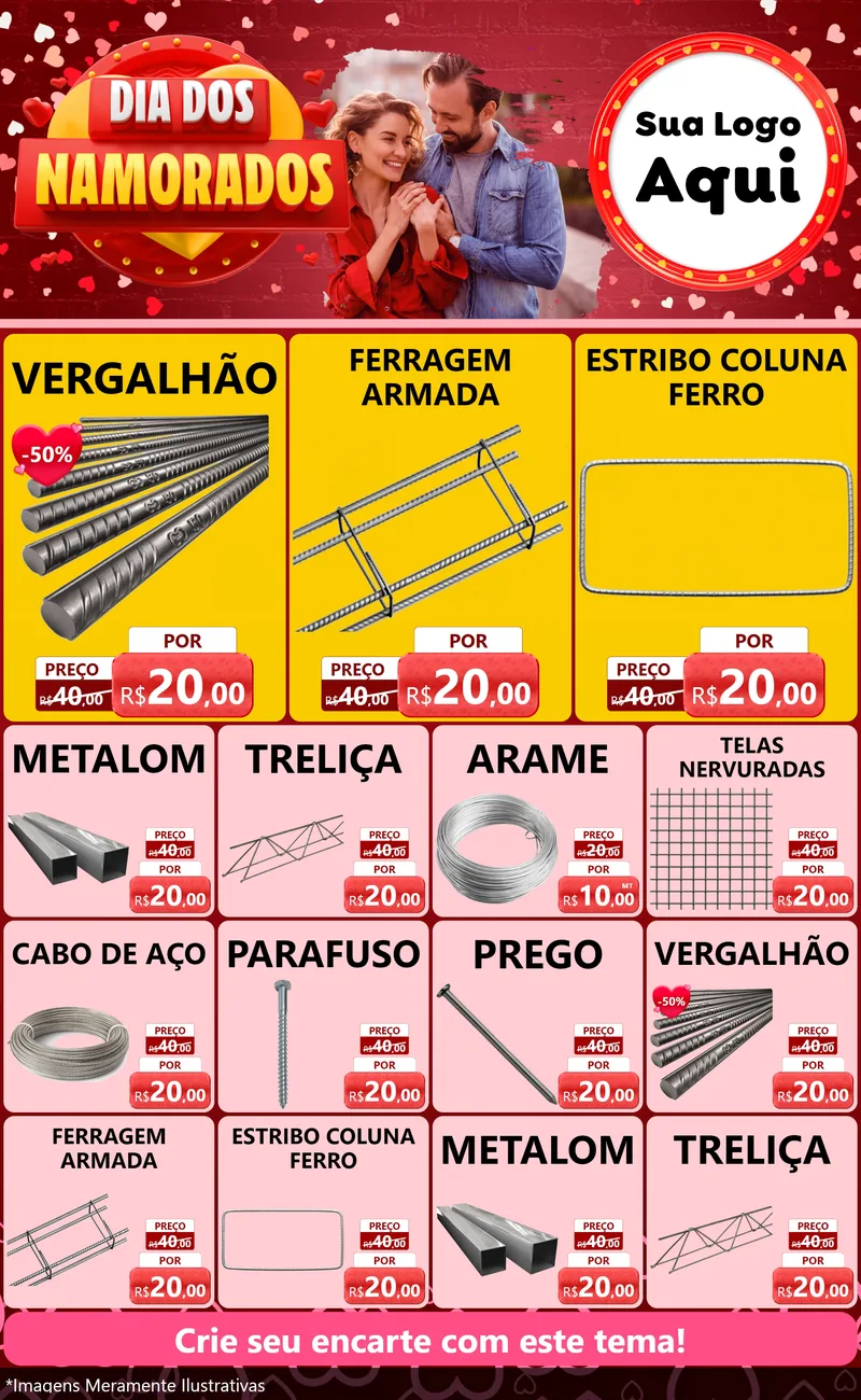 Modelo de Encarte para Encarte Grande com o tema Dia Dos Namorados para Ferragens