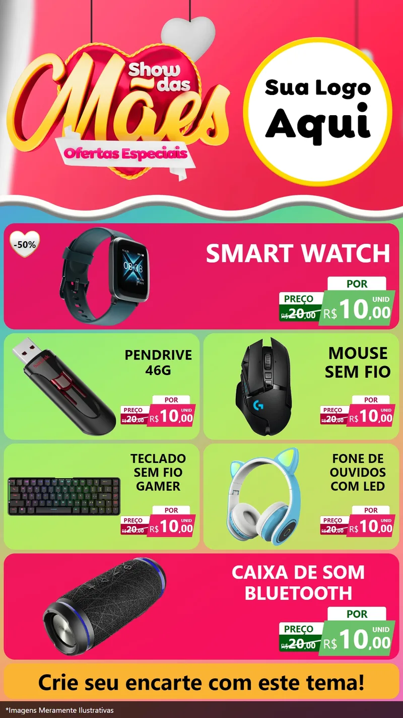 Modelo de TV para TV Vertical com o tema Show das Mães - Ofertas Especiais para Informática