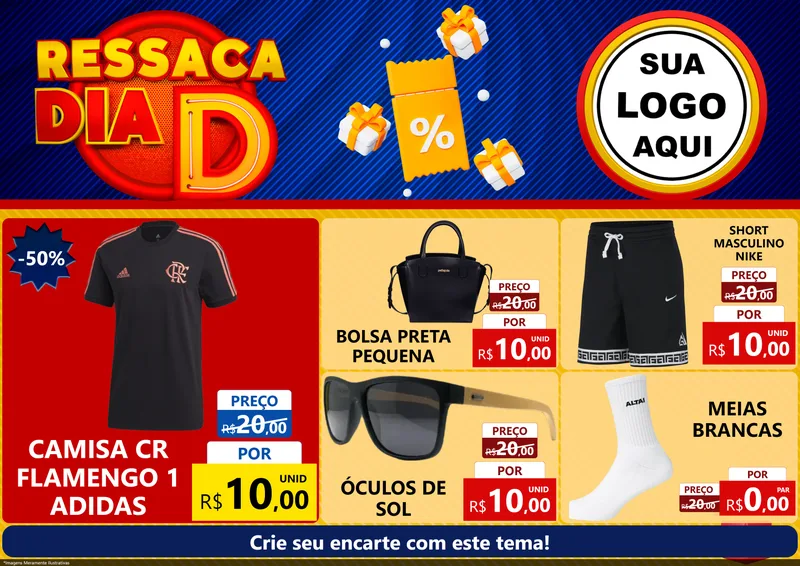 Modelo de Encarte para Encarte A4 Horizontal com o tema Ressaca Dia D para Roupas e acessórios