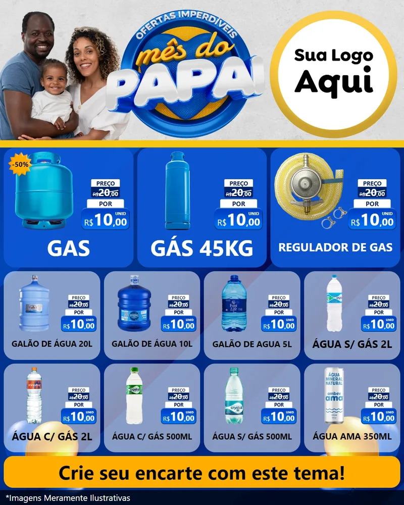 Modelo de Rede Social para Feed Instagram com o tema Ofertas Imperdíveis Mês Do Papai para Água e gás