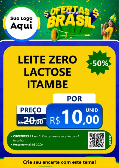 Modelo de Cartaz para Cartaz A4 Vertical com o tema Ofertas Semana do Brasil para Frios e Laticínios