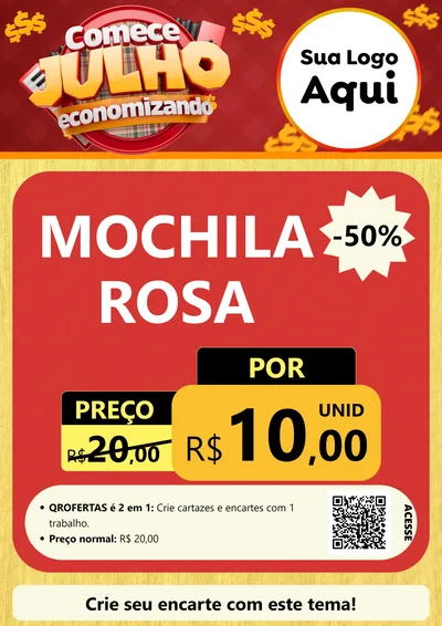 Modelo de Cartaz para Cartaz A4 Vertical com o tema Comece Julho Economizando para Papelaria