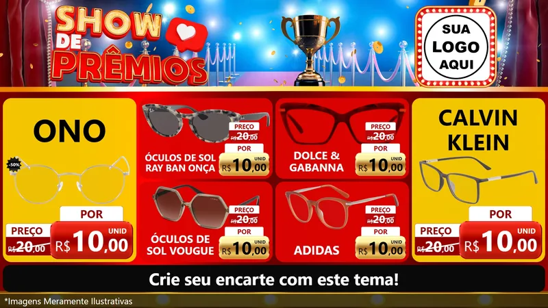 Modelo de TV para TV Horizontal com o tema Show de Prêmios para Óticas