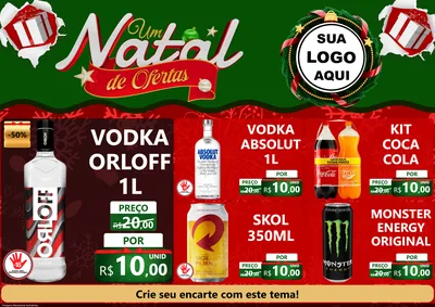 Modelo de Encarte para Encarte A4 Horizontal com o tema Um Natal de Ofertas para Distribuidora de bebidas