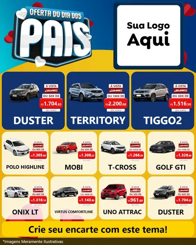 Modelo de Rede Social para Feed Instagram com o tema Oferta Do Dia Dos Pais para Concessionaria de Carros