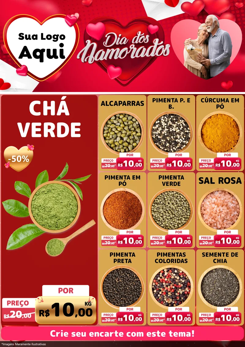 Modelo de Encarte para Encarte A4 Vertical com o tema Dia Dos Namorados para Produtos Naturais