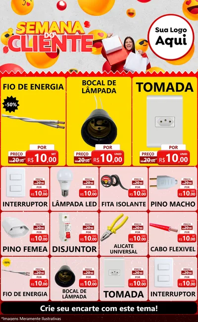 Modelo de Encarte para Encarte Grande com o tema Semana do Cliente para Materiais Elétricos