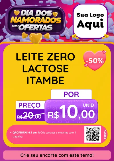 Modelo de Cartaz para Cartaz A4 Vertical com o tema Dia Dos Namorados Com Ofertas para Frios e Laticínios