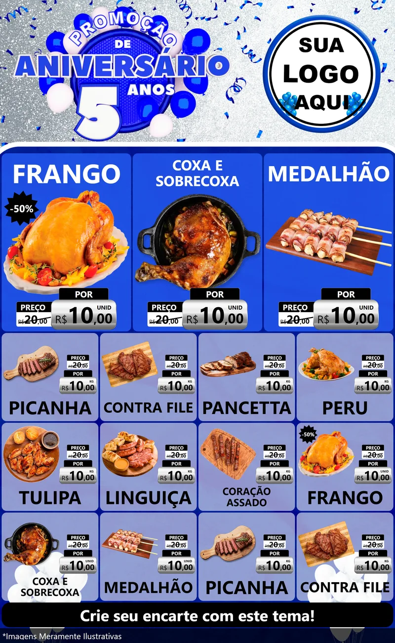 Modelo de Encarte para Encarte Grande com o tema Promoção de Aniversário - 5 Anos para Assados