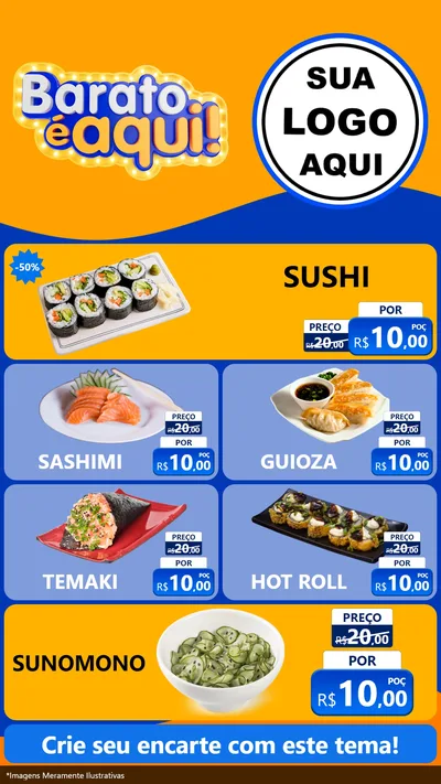 Modelo de TV para TV Vertical com o tema Barato é aqui para Comida japonesa