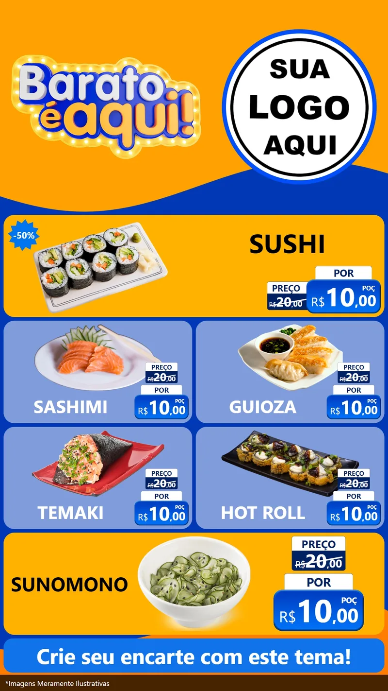 Modelo de TV para TV Vertical com o tema Barato é aqui para Comida japonesa