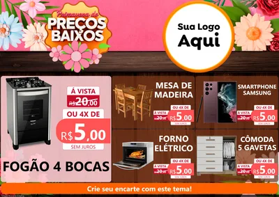Modelo de Encarte para Encarte A4 Horizontal com o tema Primavera de Preços Baixos para Móveis e Eletro