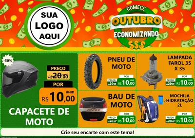 Modelo de Encarte para Encarte A4 Horizontal com o tema Comece Outubro Economizando para Moto peças