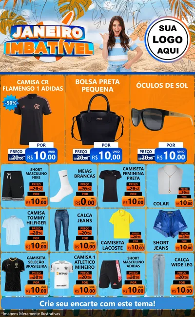 Modelo de Encarte para Encarte Grande com o tema Janeiro Imbatível para Roupas e acessórios