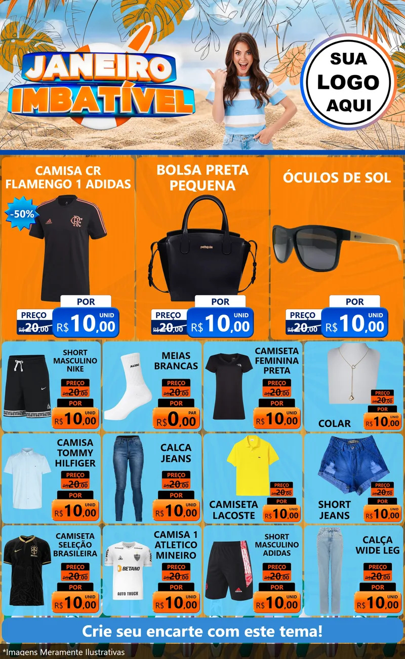Modelo de Encarte para Encarte Grande com o tema Janeiro Imbatível para Roupas e acessórios