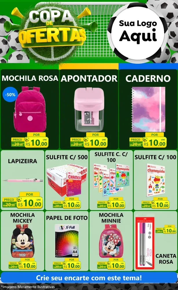 Modelo de Encarte para Encarte Grande com o tema Copa De Ofertas para Papelaria