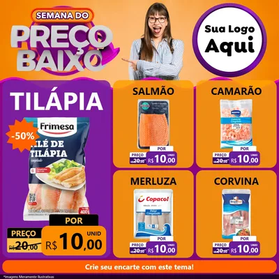 Modelo de Rede Social para Feed Facebook com o tema Semana do Preço Baixo para Peixaria
