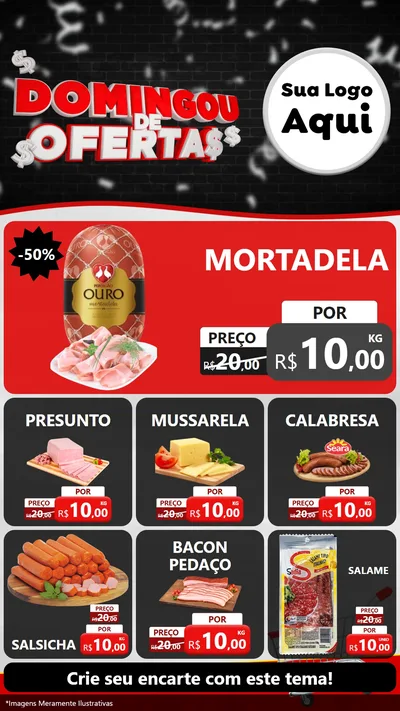 Modelo de Rede Social para Stories com o tema Domingou de Ofertas para Frios e Laticínios