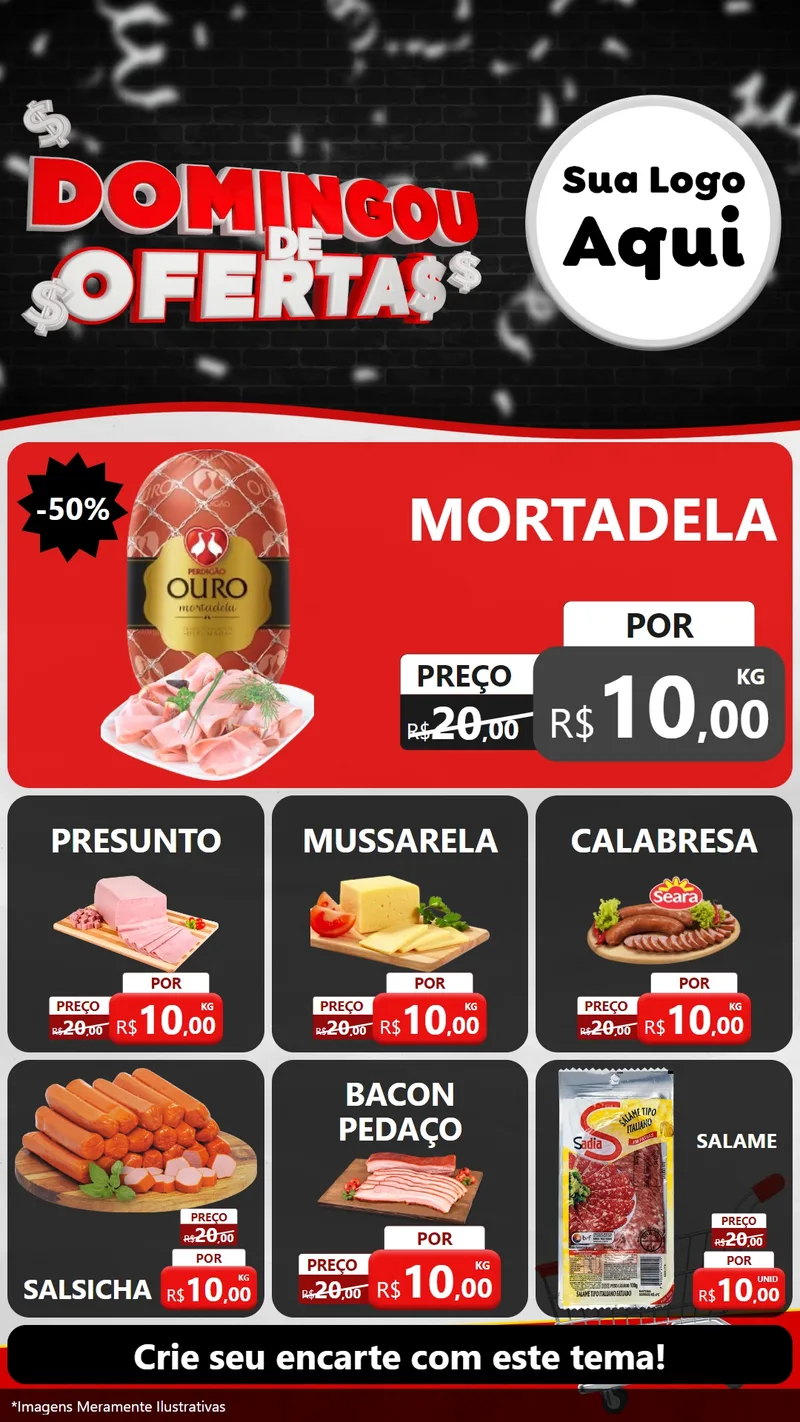 Modelo de Rede Social para Stories com o tema Domingou de Ofertas para Frios e Laticínios
