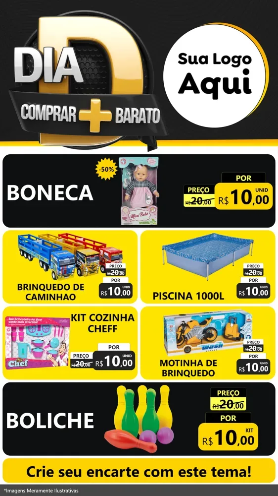 Modelo de TV para TV Vertical com o tema Dia D Mais Economia para Brinquedos