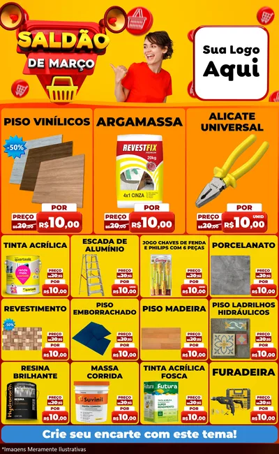 Modelo de Encarte para Encarte Grande com o tema Saldão de Março para Material para Construção