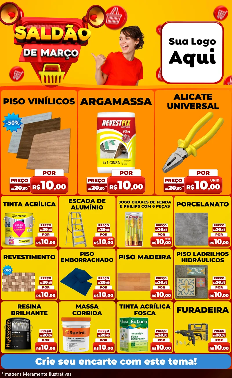Modelo de Encarte para Encarte Grande com o tema Saldão de Março para Material para Construção