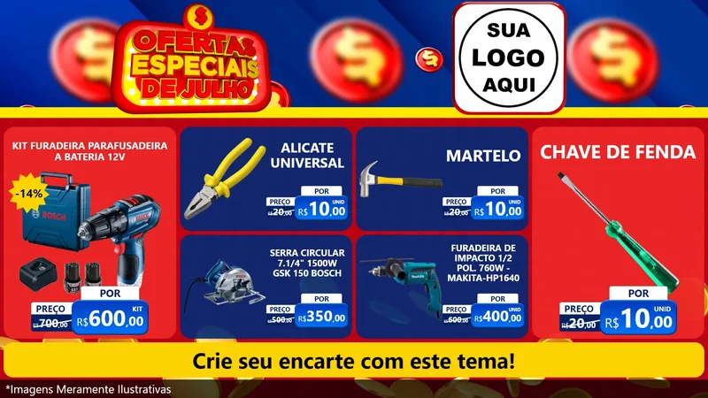 Modelo de TV para TV Horizontal com o tema Ofertas Especiais de Julho para Maquinas e Ferramentas