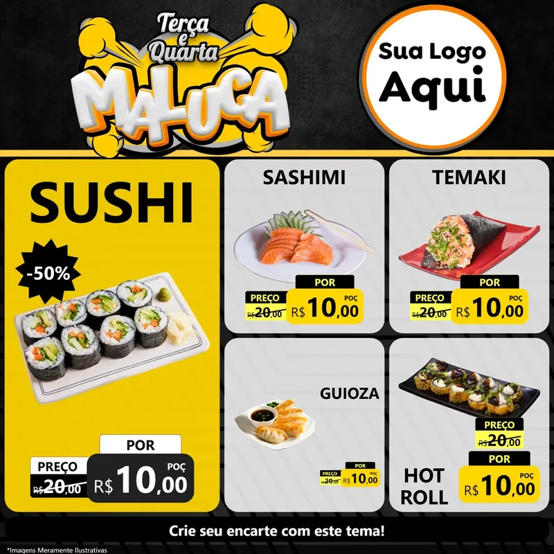 Modelo de Rede Social para Feed Facebook com o tema Terça e Quarta Maluca para Comida japonesa