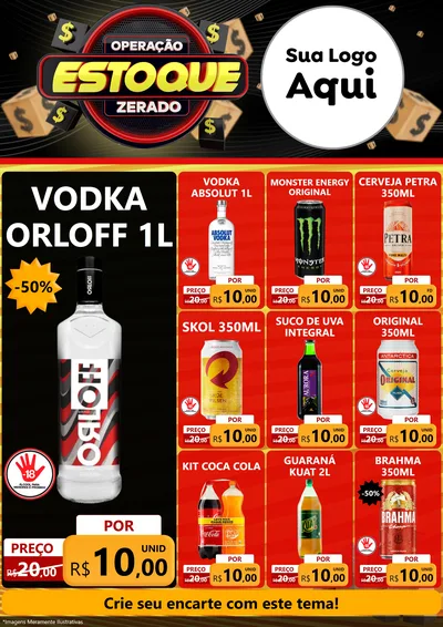 Modelo de Encarte para Encarte A4 Vertical com o tema Operação Estoque Zerado para Distribuidora de bebidas