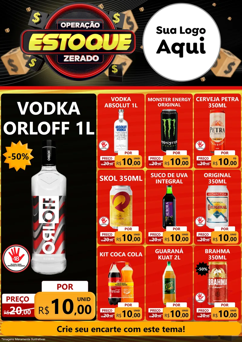 Modelo de Encarte para Encarte A4 Vertical com o tema Operação Estoque Zerado para Distribuidora de bebidas