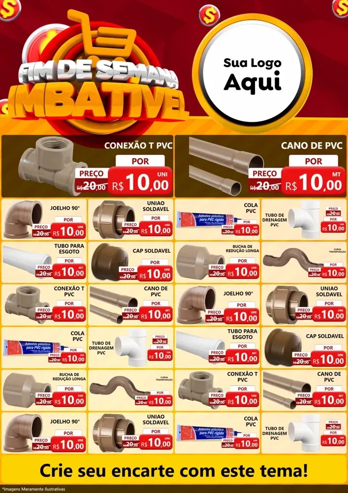Modelo de Encarte para Encarte A4 Vertical com o tema Fim de Semana Imbatível para Tubos e conexões