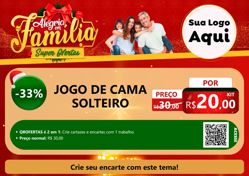 Modelo de Cartaz para Cartaz A4 Horizontal com o tema Alegria em Família Super Ofertas - Natal para Cama, Mesa e Banho