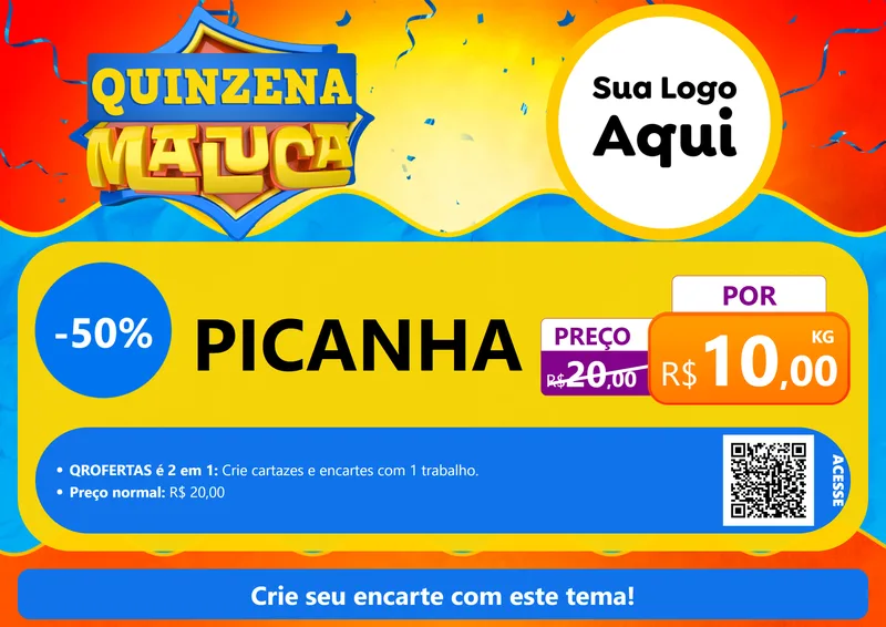 Modelo de Cartaz para Cartaz A4 Horizontal com o tema Quinzena Maluca para Açougue