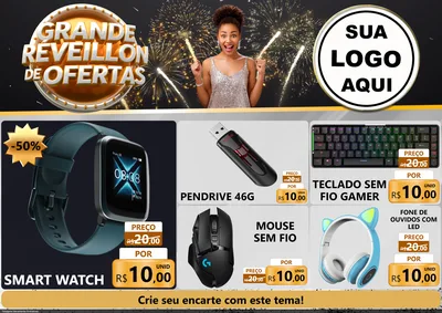 Modelo de Encarte para Encarte A4 Horizontal com o tema Grande Réveillon de Ofertas para Informática