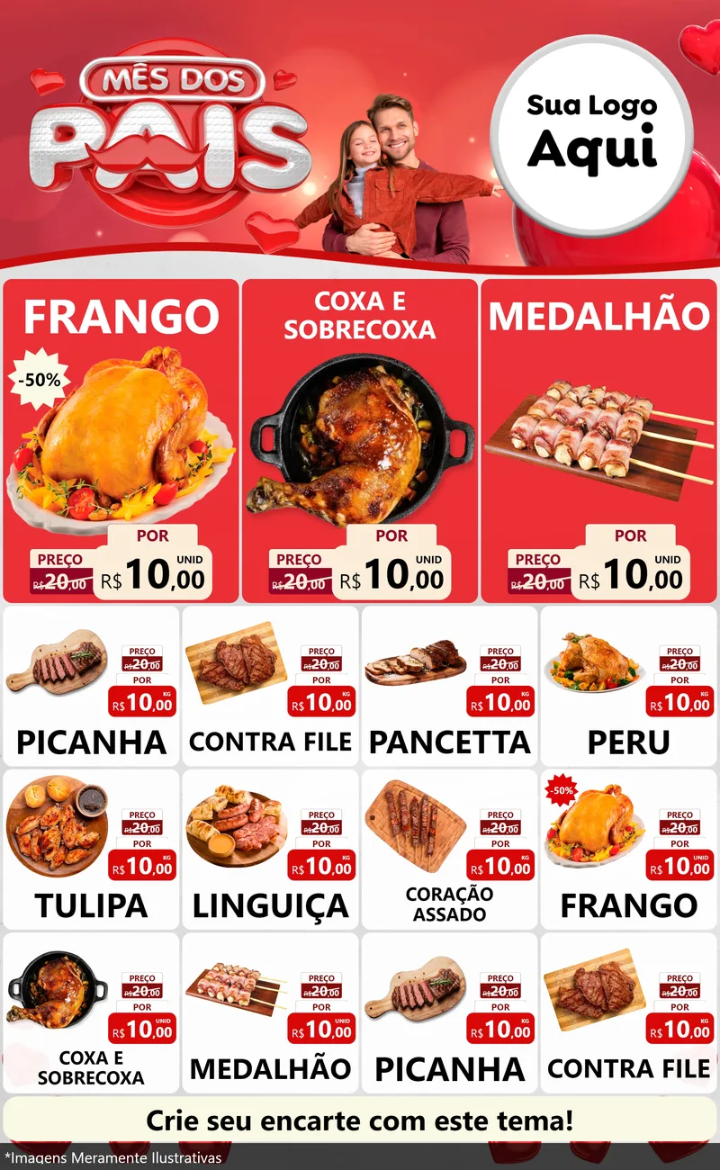 Modelo de Encarte para Encarte Grande com o tema Mês dos Pais para Assados