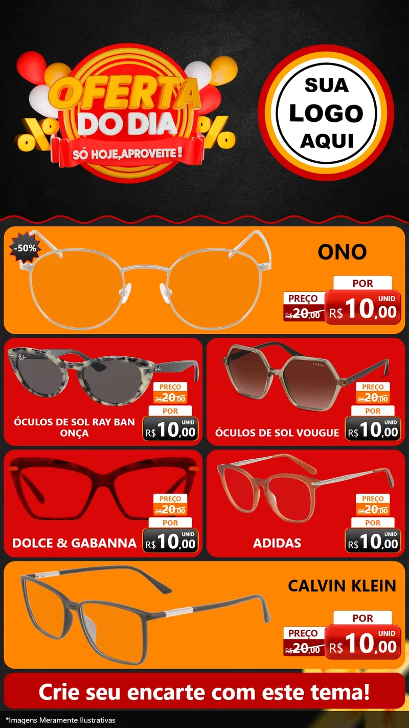 Modelo de TV para TV Vertical com o tema Oferta do Dia - Só hoje, Aproveite! para Óticas