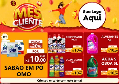Modelo de Encarte para Encarte A4 Horizontal com o tema Mês do Cliente para Produtos de Limpeza